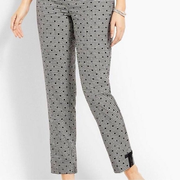 Talbots Wool Blend Gingham Polka Dot Ankle Pants Black White Size 10 - Picture 2 of 10